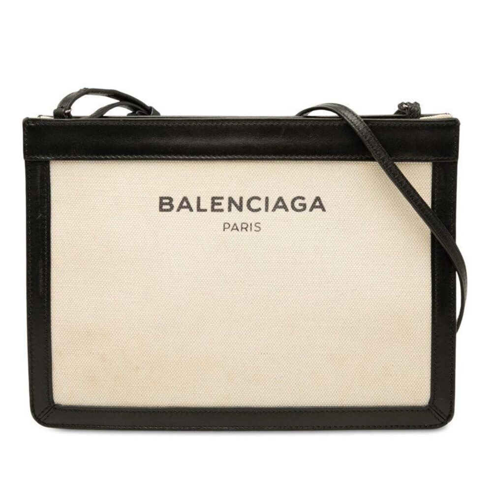 Balenciaga Navy Pochette Canvas Leather Shoulder Bag